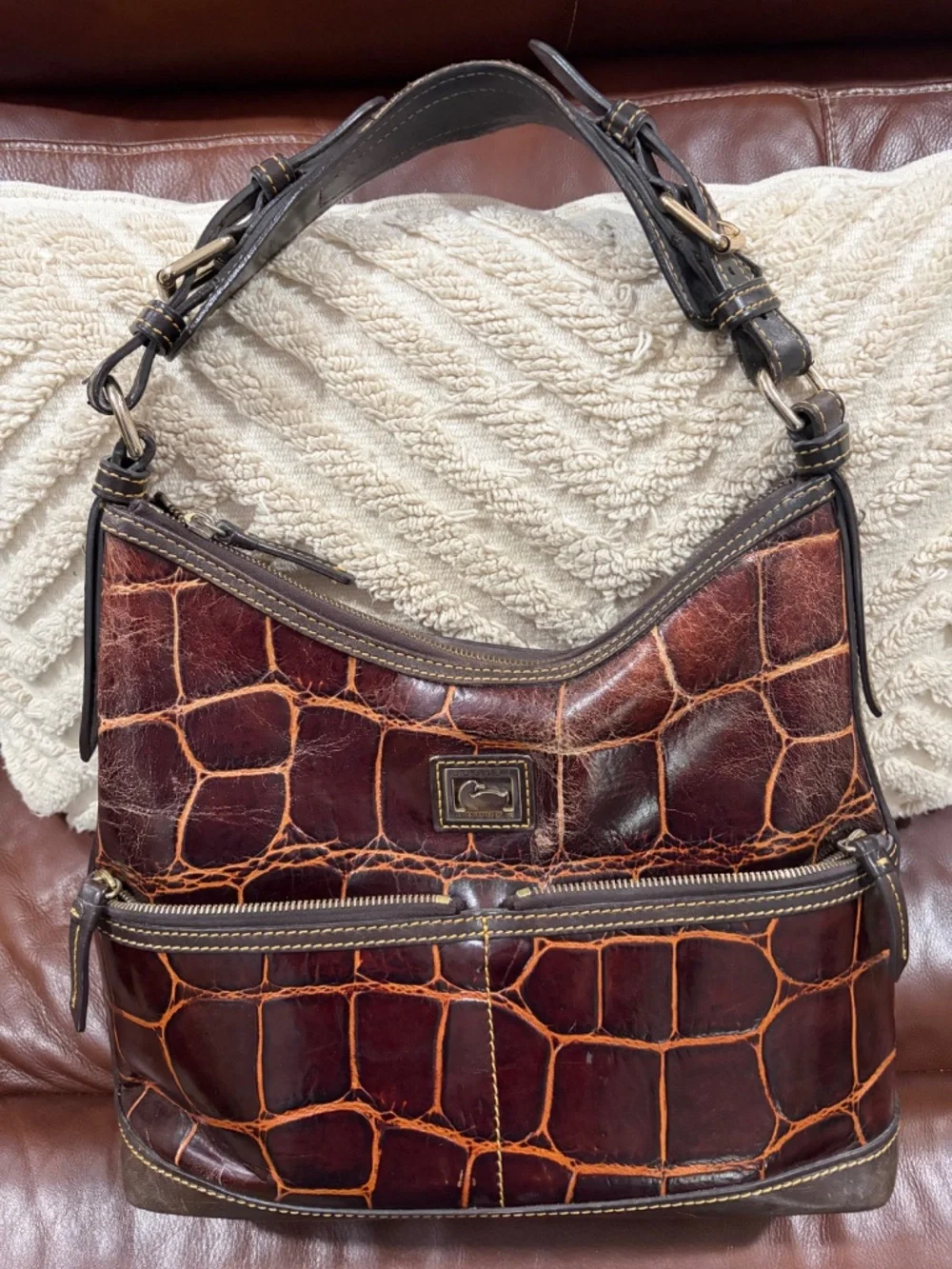 Dooney & Bourke: Handbag and Wallet: Cognac, Croc Embossed Leather Hobo Handbag